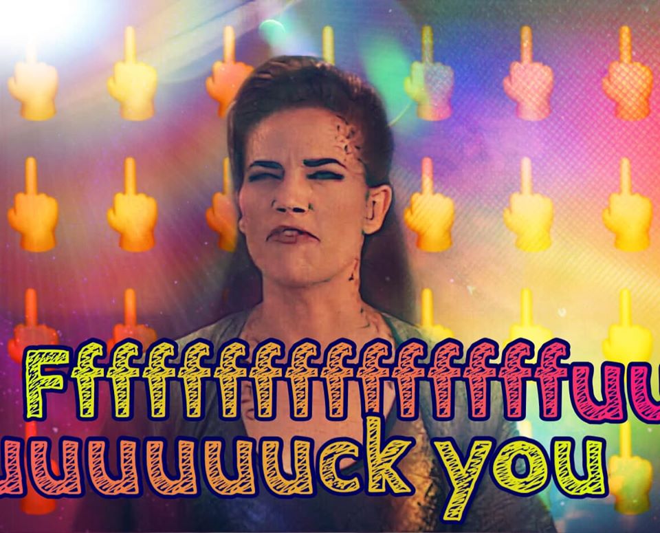 This meme features a screenshot of actress Natalie Tresson in a dramatic pose, with a caption that reads "F**k You" in bold, playful letters. The image is likely intended to convey a sense of anger or frustration, and the use of explicit language is meant to be humorous or attention-grabbing.